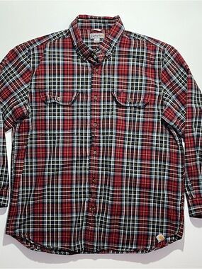 Men’s Carhartt Long Sleeve Plaid Button Down Shirt, Relaxed Fit, XL, Red